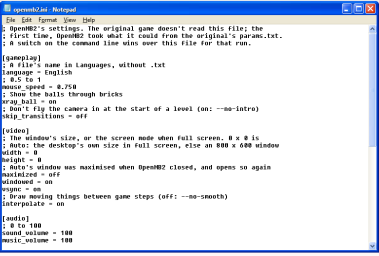openmb2.ini in Notepad openmb2.ini in Notepad